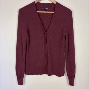 Aqua 100% Cashmere Burgundy Red V-Neck Button Cardigan Sweater Luxury